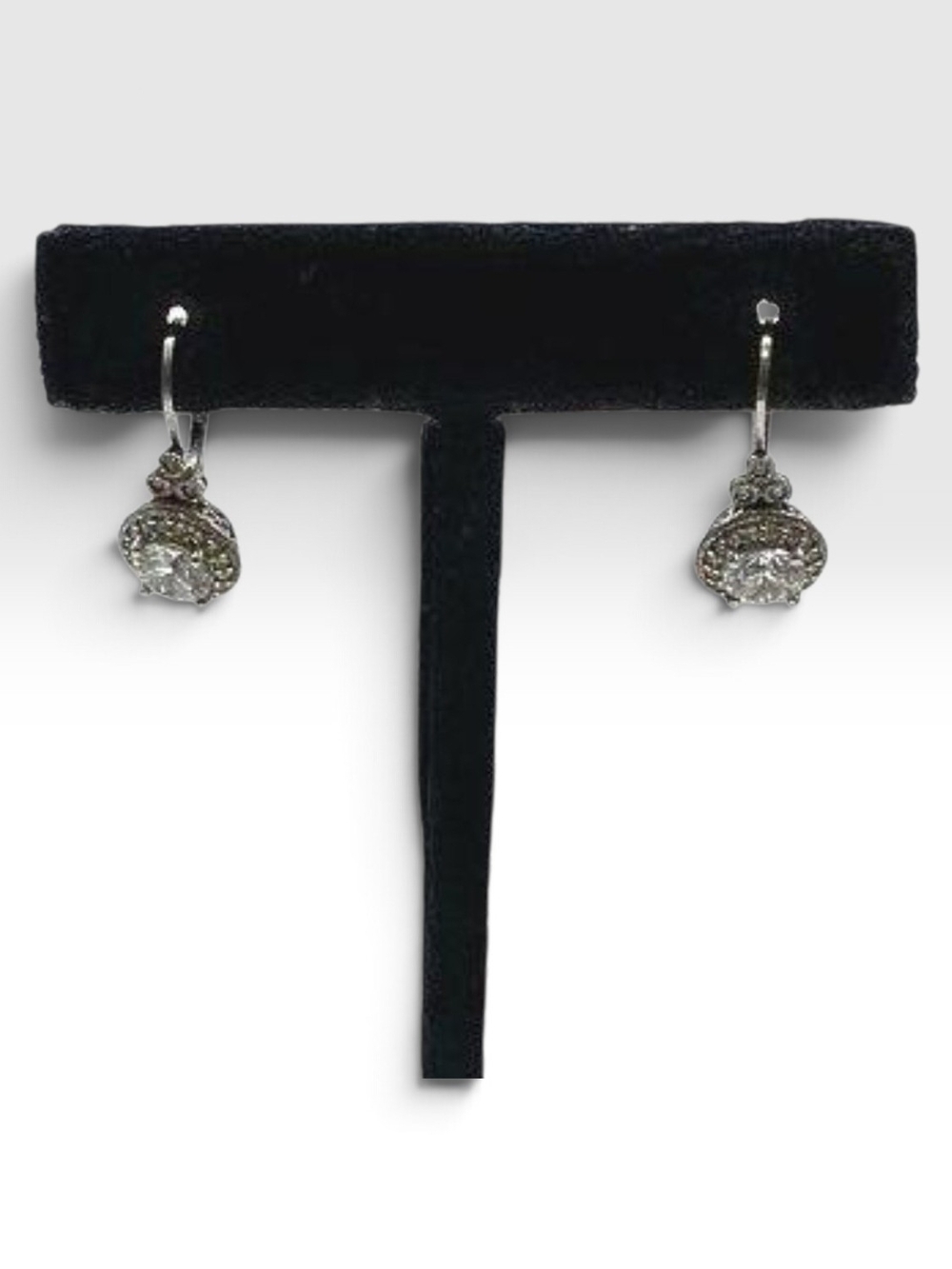 π 925 Sterling Silver CZ Diamond Halo Lever Back Drop Earrings Art Deco - Picture 11 of 15